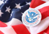 U.S. Department of Homeland Security emblem on an American flag