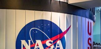 NASA logo displayed on a wall with the word USA