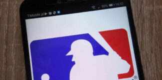 Major League Baseball logo displayed on a smartphone screen