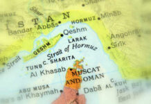 Map showing the Strait of Hormuz and surrounding regions