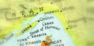 Map showing the Strait of Hormuz and surrounding regions