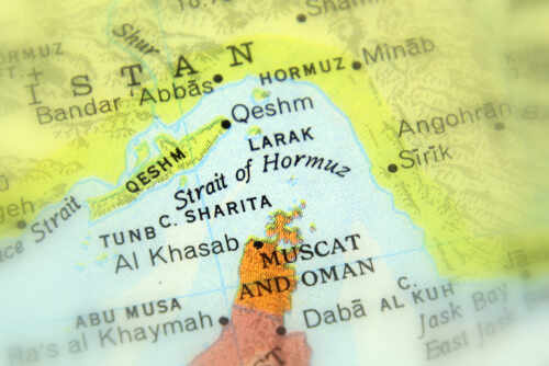 Map showing the Strait of Hormuz and surrounding regions
