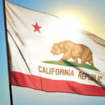 California state flag waving in the sunlight