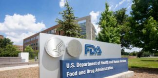 Sign for the U.S. Department of Health and Human Services Food and Drug Administration outside a building