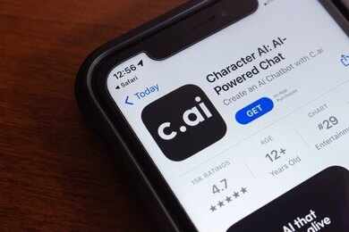 Smartphone displaying an app for an AI-powered chatbot