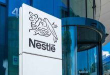 Nestlé logo displayed on a corporate building