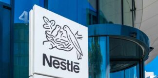 Nestlé logo displayed on a corporate building