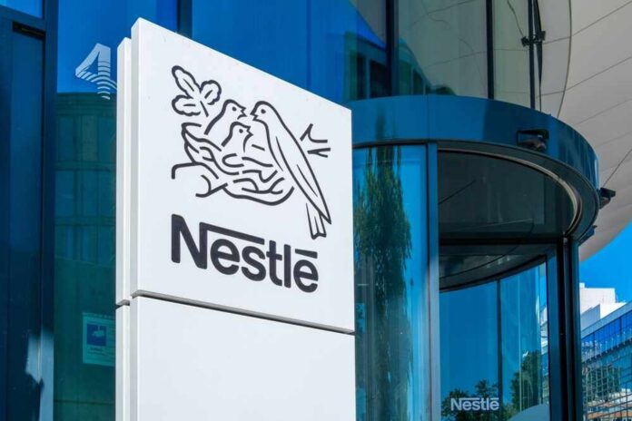 Nestlé logo displayed on a corporate building