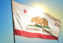 California state flag waving in the sunlight