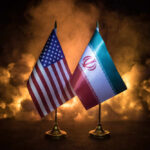 Flags of the United States and Iran displayed together
