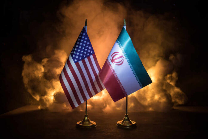 Flags of the United States and Iran displayed together