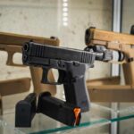 Display of handguns in a glass case
