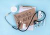 Medical supplies and a note indicating a measles alert