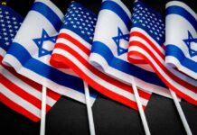 Flags of the United States and Israel displayed together