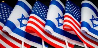 Flags of the United States and Israel displayed together