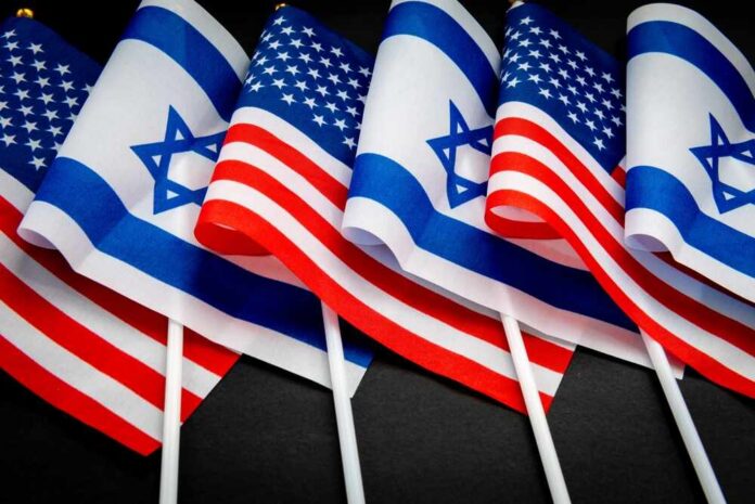 Flags of the United States and Israel displayed together