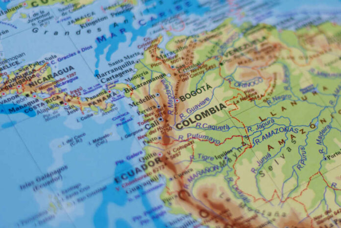 shutterstock_2531274709 A detailed map showing Colombia and its geographical features