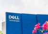 Dell Technologies logo on a blue building facade