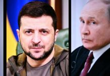 Split image of two political leaders during a discussion