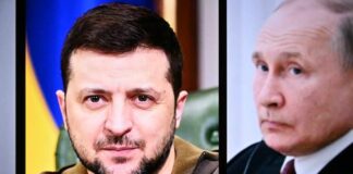 Split image of two political leaders during a discussion
