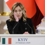A female political leader with a serious expression during a press briefing in Kyiv
