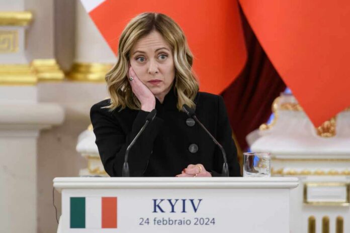 A female political leader with a serious expression during a press briefing in Kyiv