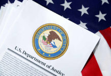Official U.S. Department of Justice document on an American flag background
