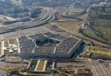 The Pentagon aerial view with surrounding highways and parking lots