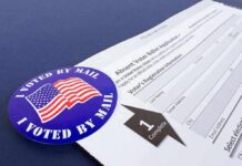 I Voted by Mail sticker on absentee ballot application form
