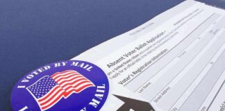 I Voted by Mail sticker on absentee ballot application form