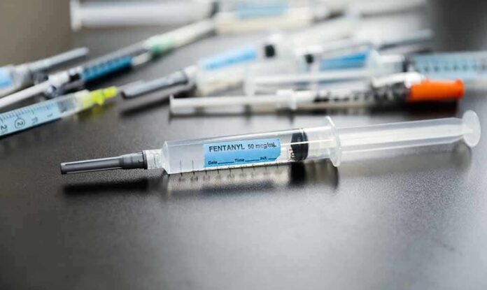 Close-up of fentanyl syringe on a table