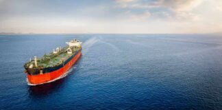 Oil tanker sailing on calm open sea