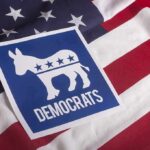 Democratic Party donkey symbol on American flag