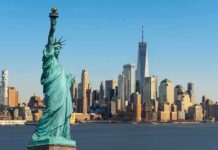 Statue of Liberty with Manhattan skyline