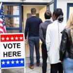 Shocking Tie Scrambles Florida Race Voters standing in line at a polling place entrance