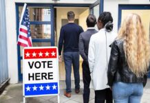 Shocking Tie Scrambles Florida Race Voters standing in line at a polling place entrance