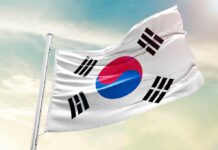 South Korea flag waving on a pole