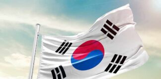 South Korea flag waving on a pole