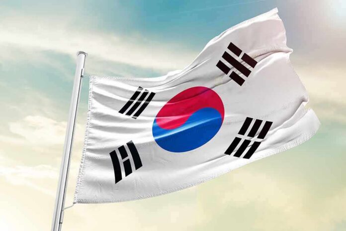 South Korea flag waving on a pole