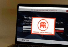 Blue Surge Rumors Roil Deep-Red Texas Laptop screen showing a political committee website with a popup featuring an elephant logo