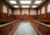Fugitive Bureaucrat Slips Past Feds Empty courtroom with wooden benches and judge's bench