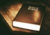 Holy Bible on a wooden table