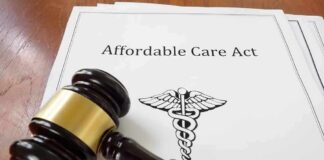 Judge’s gavel on a healthcare document