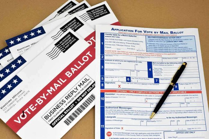 Vote-by-mail ballot envelopes and application form with pen