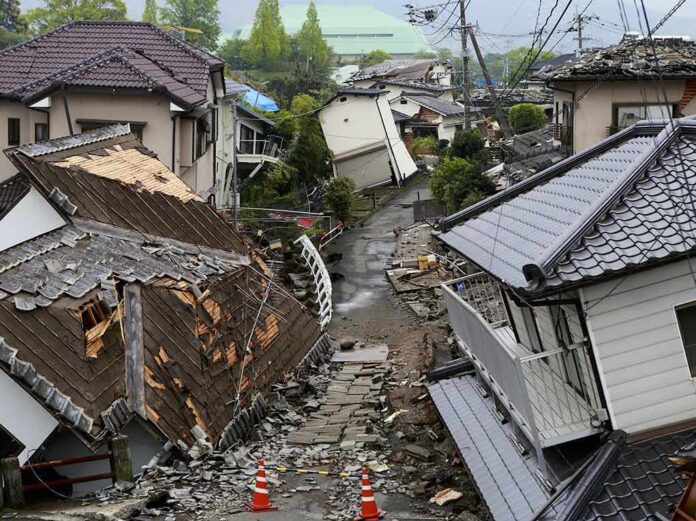 shutterstock_416144764 Earthquake-damaged residential street with collapsed houses